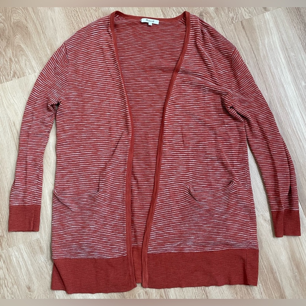 Madewell striped open cardigan sweater small Summer Ryder torch orange brown - Picture 8 of 12